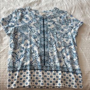 Lucky Brand Blue Floral Short Sleeve Tee Medium NWT